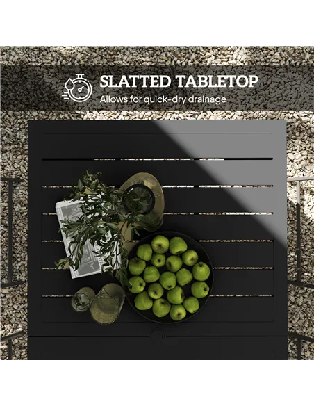 Outsunny Garden Table with Parasol Hole for 6 Person, Rectangle Outdoor Dining Table with Slatted Metal Tabletop, Steel Frame fo