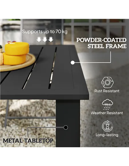 Outsunny Garden Table with Parasol Hole for 6 Person, Rectangle Outdoor Dining Table with Slatted Metal Tabletop, Steel Frame fo