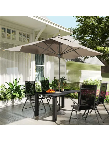 Outsunny Garden Table with Parasol Hole for 6 Person, Rectangle Outdoor Dining Table with Slatted Metal Tabletop, Steel Frame fo