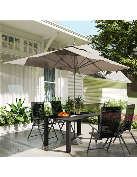 Outsunny Garden Table with Parasol Hole for 6 Person, Rectangle Outdoor Dining Table with Slatted Metal Tabletop, Steel Frame fo