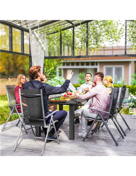 Outsunny Garden Table with Parasol Hole for 6 Person, Rectangle Outdoor Dining Table with Slatted Metal Tabletop, Steel Frame fo