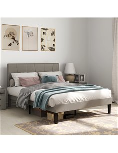 HOMCOM King Size Bed Frame, with Velvet-Feel Headboard - Grey 2