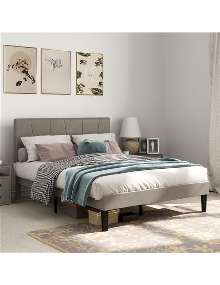 HOMCOM King Size Bed Frame, with Velvet-Feel Headboard - Grey