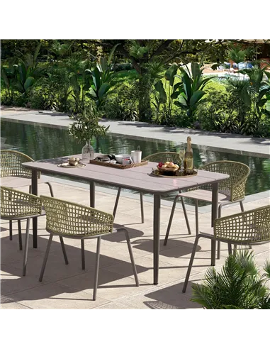 Outsunny Garden Table, Outdoor Dining Table for 6 People, 160 x 90 x 74 cm, with Rust Resistant Metal Frame, WPC Top, for Balcon