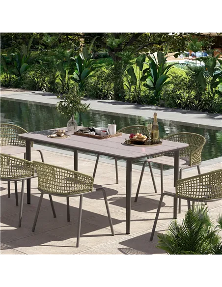 Outsunny Garden Table, Outdoor Dining Table for 6 People, 160 x 90 x 74 cm, with Rust Resistant Metal Frame, WPC Top, for Balcon