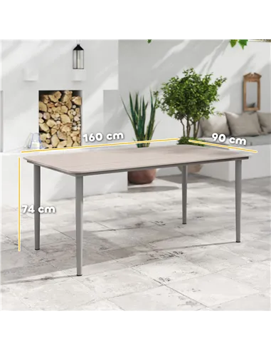 Outsunny Garden Table, Outdoor Dining Table for 6 People, 160 x 90 x 74 cm, with Rust Resistant Metal Frame, WPC Top, for Balcon