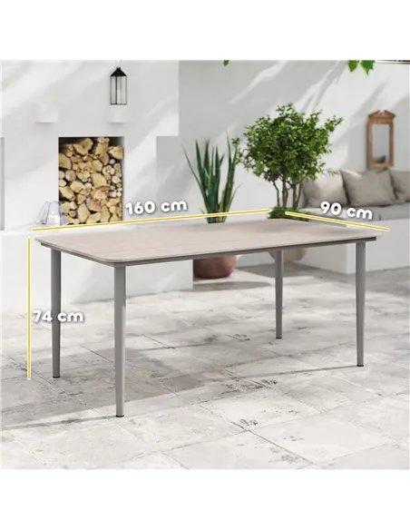 Outsunny Garden Table, Outdoor Dining Table for 6 People, 160 x 90 x 74 cm, with Rust Resistant Metal Frame, WPC Top, for Balcon