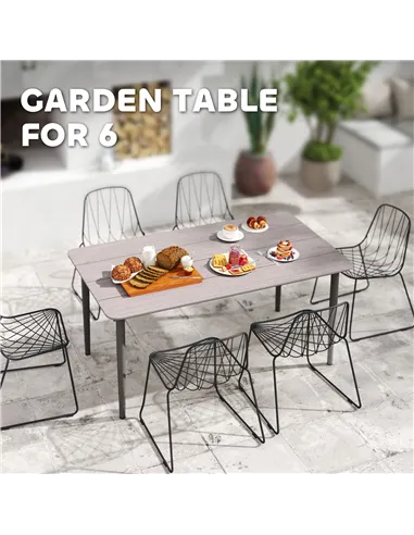 Outsunny Garden Table, Outdoor Dining Table for 6 People, 160 x 90 x 74 cm, with Rust Resistant Metal Frame, WPC Top, for Balcon