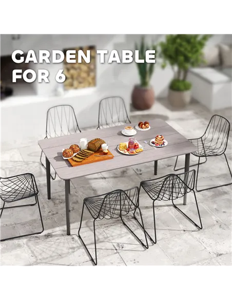 Outsunny Garden Table, Outdoor Dining Table for 6 People, 160 x 90 x 74 cm, with Rust Resistant Metal Frame, WPC Top, for Balcon