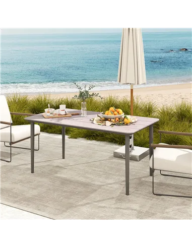 Outsunny Garden Table, Outdoor Dining Table for 6 People, 160 x 90 x 74 cm, with Rust Resistant Metal Frame, WPC Top, for Balcon