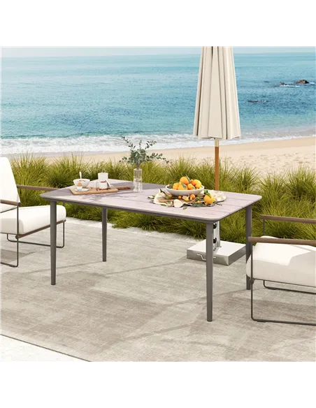 Outsunny Garden Table, Outdoor Dining Table for 6 People, 160 x 90 x 74 cm, with Rust Resistant Metal Frame, WPC Top, for Balcon