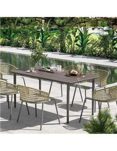 Outsunny Garden Table, Outdoor Dining Table for 6 People, 160 x 90 x 74 cm, with Rust Resistant Metal Frame, WPC Top, for Balcon