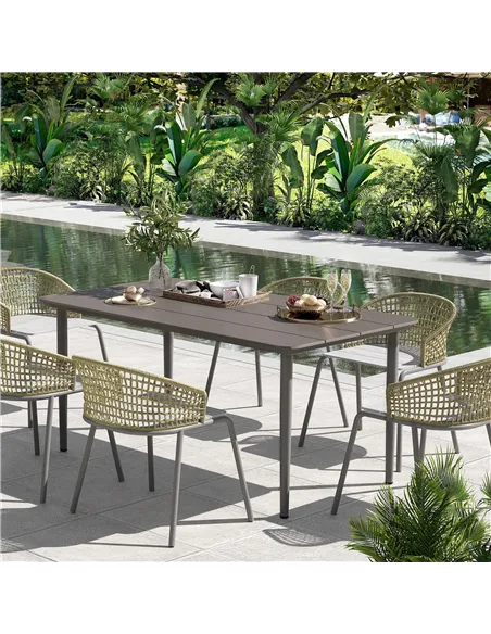Outsunny Garden Table, Outdoor Dining Table for 6 People, 160 x 90 x 74 cm, with Rust Resistant Metal Frame, WPC Top, for Balcon