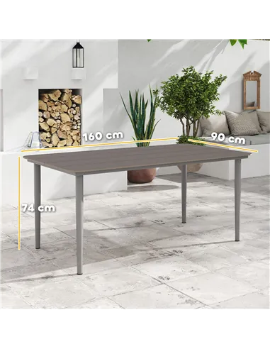 Outsunny Garden Table, Outdoor Dining Table for 6 People, 160 x 90 x 74 cm, with Rust Resistant Metal Frame, WPC Top, for Balcon