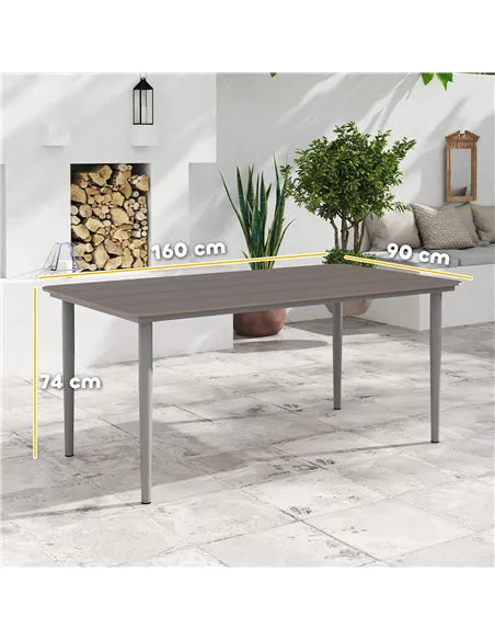 Outsunny Garden Table, Outdoor Dining Table for 6 People, 160 x 90 x 74 cm, with Rust Resistant Metal Frame, WPC Top, for Balcon