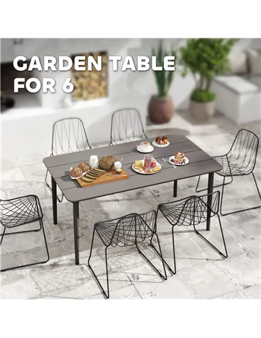 Outsunny Garden Table, Outdoor Dining Table for 6 People, 160 x 90 x 74 cm, with Rust Resistant Metal Frame, WPC Top, for Balcon