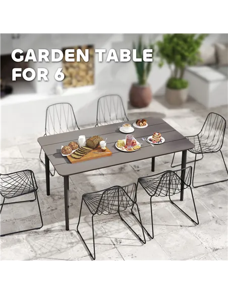 Outsunny Garden Table, Outdoor Dining Table for 6 People, 160 x 90 x 74 cm, with Rust Resistant Metal Frame, WPC Top, for Balcon