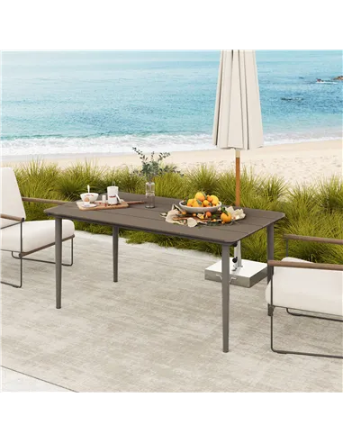 Outsunny Garden Table, Outdoor Dining Table for 6 People, 160 x 90 x 74 cm, with Rust Resistant Metal Frame, WPC Top, for Balcon