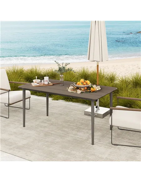 Outsunny Garden Table, Outdoor Dining Table for 6 People, 160 x 90 x 74 cm, with Rust Resistant Metal Frame, WPC Top, for Balcon