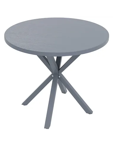 Outsunny Garden Table, 85cm Round Outdoor Dining Table with Steel Frame, Wood Effect Top, for Balcony, Deck, Dark Grey