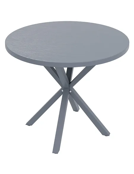 Outsunny Garden Table, 85cm Round Outdoor Dining Table with Steel Frame, Wood Effect Top, for Balcony, Deck, Dark Grey