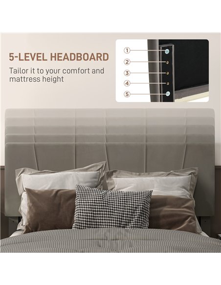 HOMCOM King Size Bed Frame, with Velvet-Feel Headboard - Grey