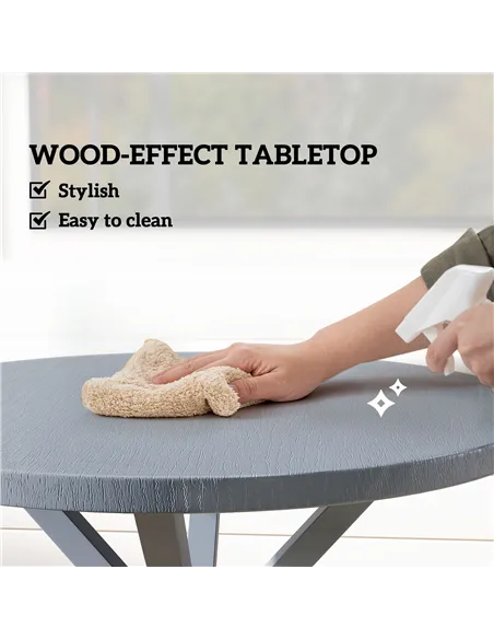 Outsunny Garden Table, 85cm Round Outdoor Dining Table with Steel Frame, Wood Effect Top, for Balcony, Deck, Dark Grey