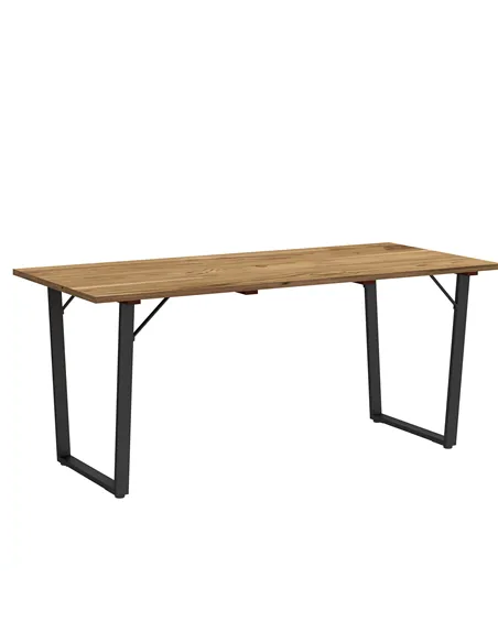 Outsunny 6 Seater Wooden Garden Dining Table, 175 x 80 cm Rectangular Outdoor Dining Table with 5cm Parasol Hole and Slatted Top