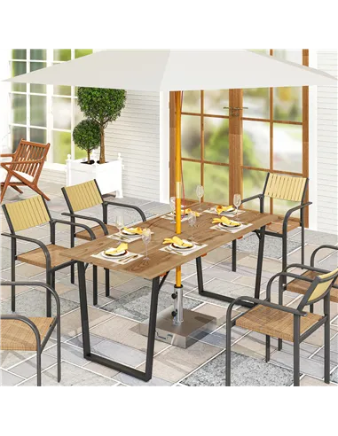 Outsunny 6 Seater Wooden Garden Dining Table, 175 x 80 cm Rectangular Outdoor Dining Table with 5cm Parasol Hole and Slatted Top