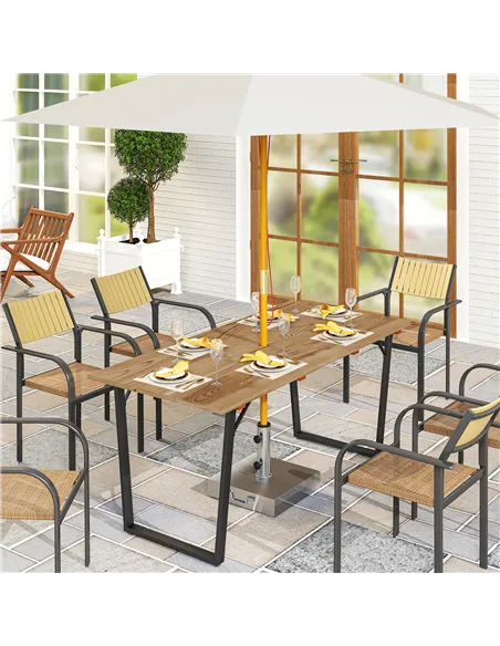 Outsunny 6 Seater Wooden Garden Dining Table, 175 x 80 cm Rectangular Outdoor Dining Table with 5cm Parasol Hole and Slatted Top