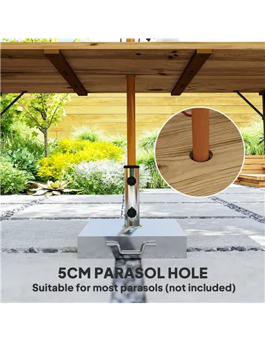 Outsunny 6 Seater Wooden Garden Dining Table, 175 x 80 cm Rectangular Outdoor Dining Table with 5cm Parasol Hole and Slatted Top