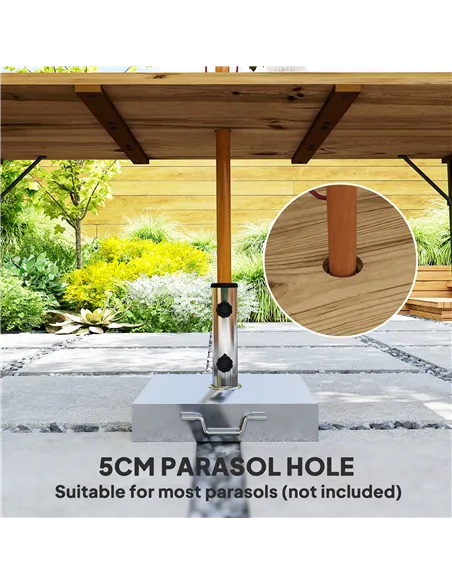 Outsunny 6 Seater Wooden Garden Dining Table, 175 x 80 cm Rectangular Outdoor Dining Table with 5cm Parasol Hole and Slatted Top