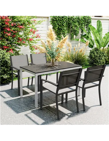Outsunny Garden Table for 4-6, 120 x 70 cm Outdoor Dining Table with Rust-Resistant Aluminium Frame, Easy Maintenance Slatted To