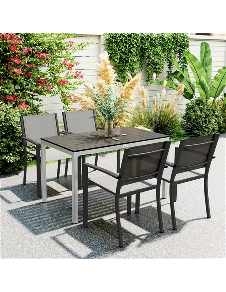 Outsunny Garden Table for 4-6, 120 x 70 cm Outdoor Dining Table with Rust-Resistant Aluminium Frame, Easy Maintenance Slatted To