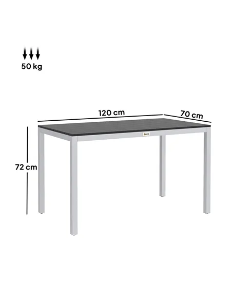 Outsunny Garden Table for 4-6, 120 x 70 cm Outdoor Dining Table with Rust-Resistant Aluminium Frame, Easy Maintenance Slatted To