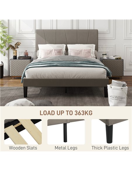 HOMCOM King Size Bed Frame, with Velvet-Feel Headboard - Grey