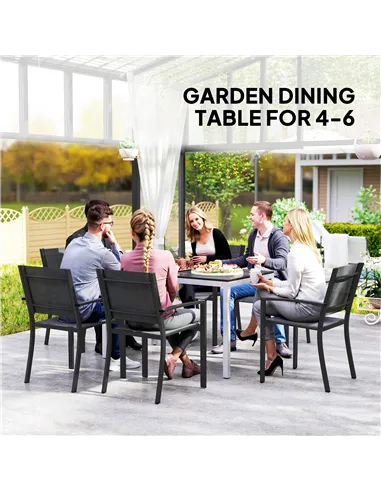 Outsunny Garden Table for 4-6, 120 x 70 cm Outdoor Dining Table with Rust-Resistant Aluminium Frame, Easy Maintenance Slatted To