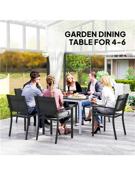 Outsunny Garden Table for 4-6, 120 x 70 cm Outdoor Dining Table with Rust-Resistant Aluminium Frame, Easy Maintenance Slatted To