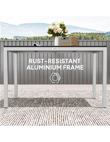Outsunny Garden Table for 4-6, 120 x 70 cm Outdoor Dining Table with Rust-Resistant Aluminium Frame, Easy Maintenance Slatted To