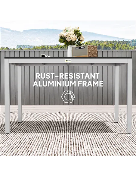 Outsunny Garden Table for 4-6, 120 x 70 cm Outdoor Dining Table with Rust-Resistant Aluminium Frame, Easy Maintenance Slatted To