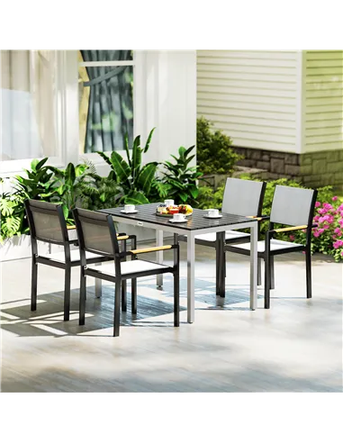 Outsunny Garden Table for 4-6, 120 x 70 cm Outdoor Dining Table with Rust-Resistant Aluminium Frame, Easy Maintenance Slatted To