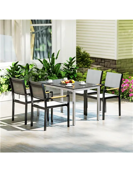 Outsunny Garden Table for 4-6, 120 x 70 cm Outdoor Dining Table with Rust-Resistant Aluminium Frame, Easy Maintenance Slatted To