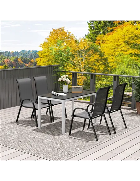 Outsunny Garden Table for 4-6, 120 x 70 cm Outdoor Dining Table with Rust-Resistant Aluminium Frame, Easy Maintenance Slatted To