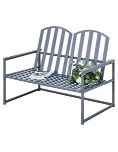Outsunny Steel Patio Garden Bench Loveseats for Outdoors Park Yard Slatted Design Grey