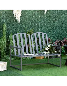 Outsunny Steel Patio Garden Bench Loveseats for Outdoors Park Yard Slatted Design Grey 2