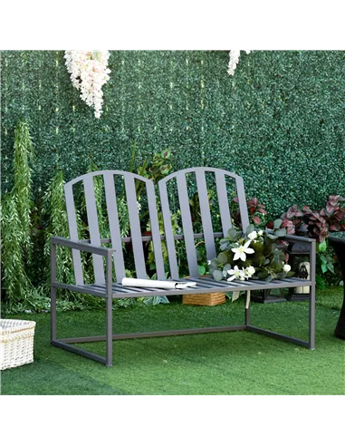 Outsunny Steel Patio Garden Bench Loveseats for Outdoors Park Yard Slatted Design Grey