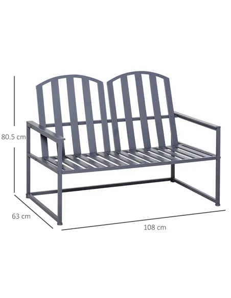Outsunny Steel Patio Garden Bench Loveseats for Outdoors Park Yard Slatted Design Grey
