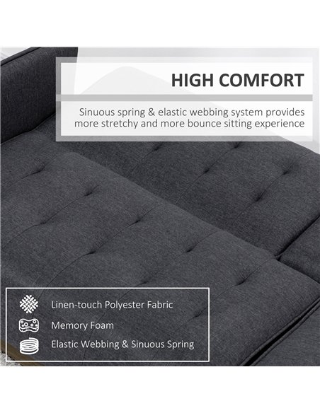 HOMCOM Three-Seater Sofa Bed, with Cupholders - Grey