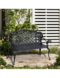 Outsunny Garden Bench, Cast Aluminium, 107Lx58Wx85H cm-Black 2