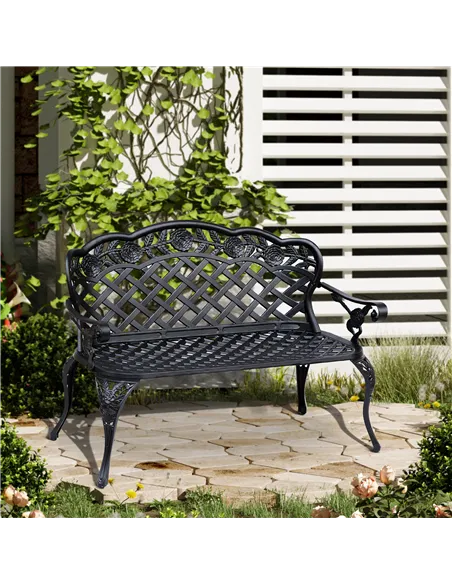 Outsunny Garden Bench, Cast Aluminium, 107Lx58Wx85H cm-Black